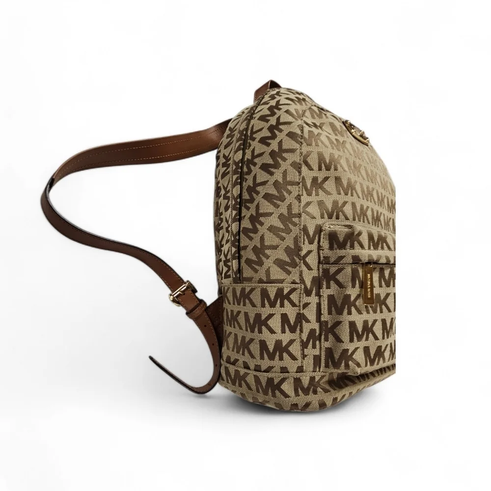 Michael Kors Jet Set Monogram Canvas And Leather Backpack In Tan And Brown